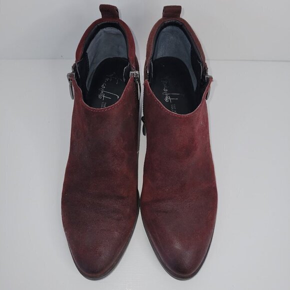Franco Sarto Greco Ankle Boots Burgundy Suede Leather Zip Booties Womens SZ 6.5 - Picture 3 of 12